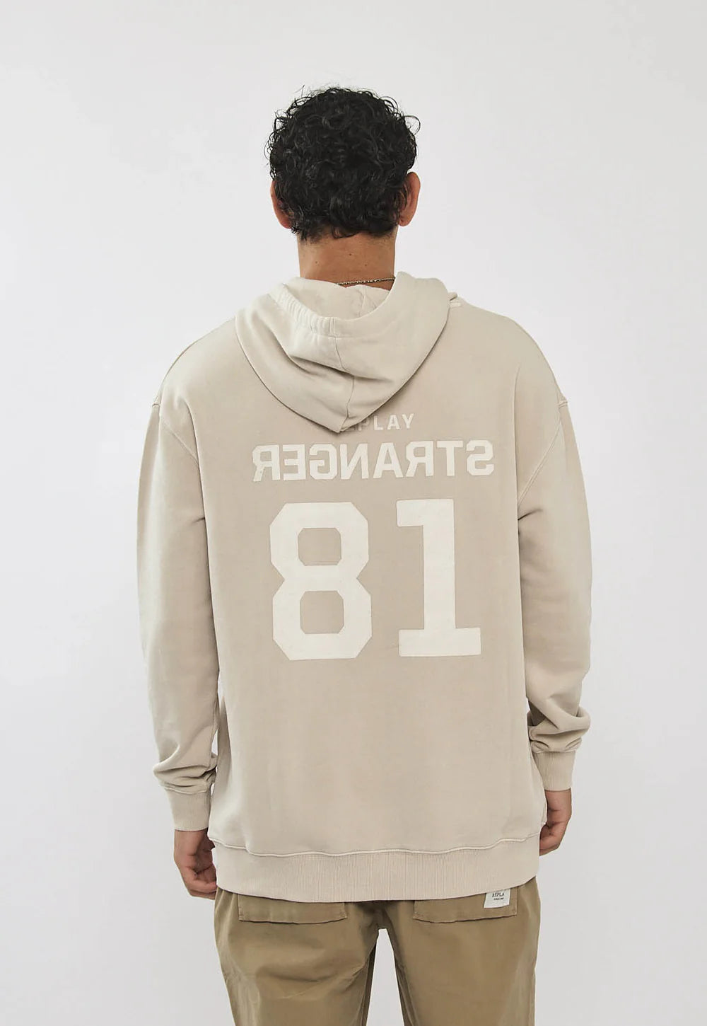 Replay hooded ריפליי קפוצ'ון טרי לגברים בצבע אבן עם הדפס גב