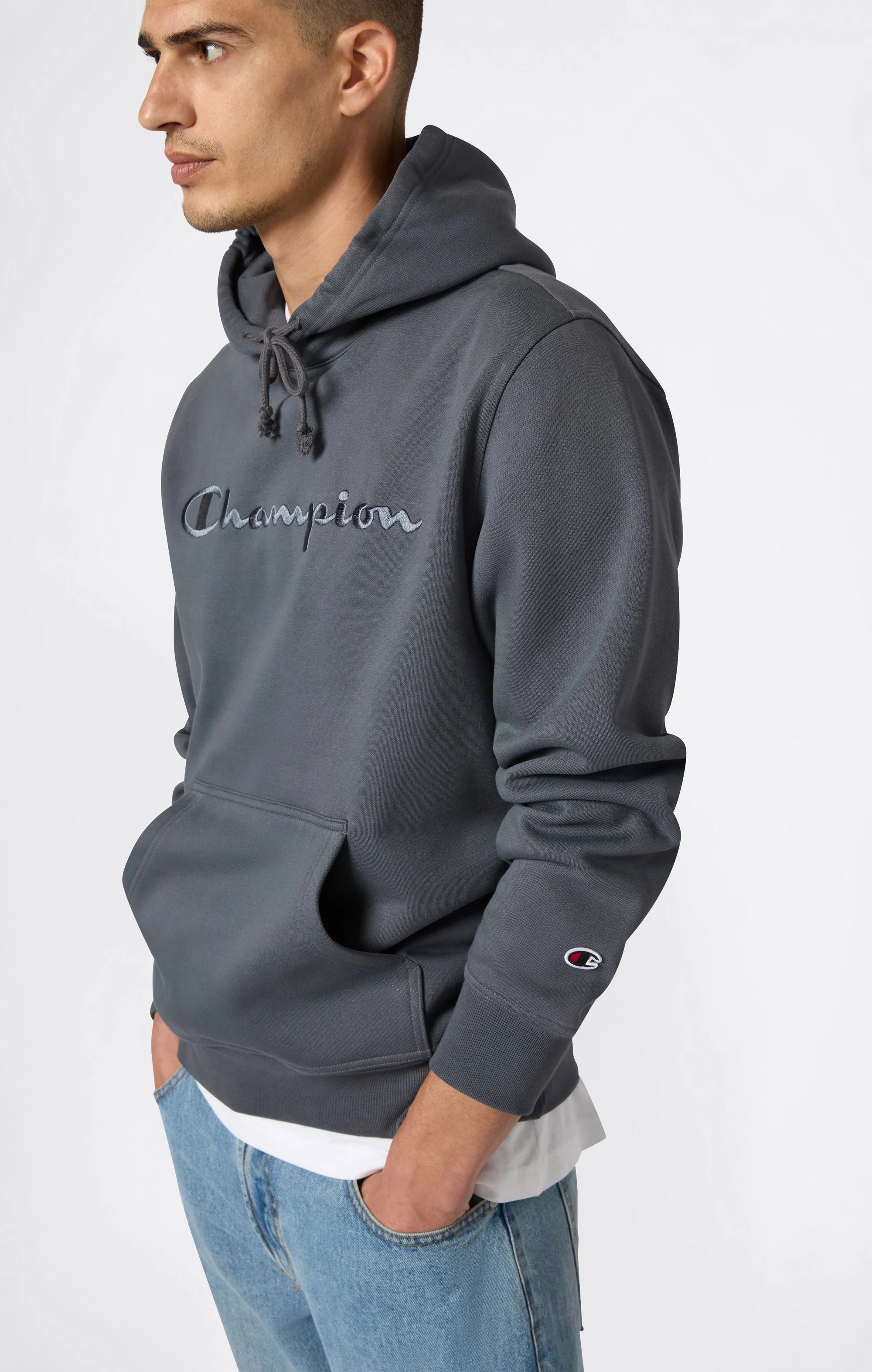 Champion Hoodie קפוצ'ון צ'מפיון בצבע אפור