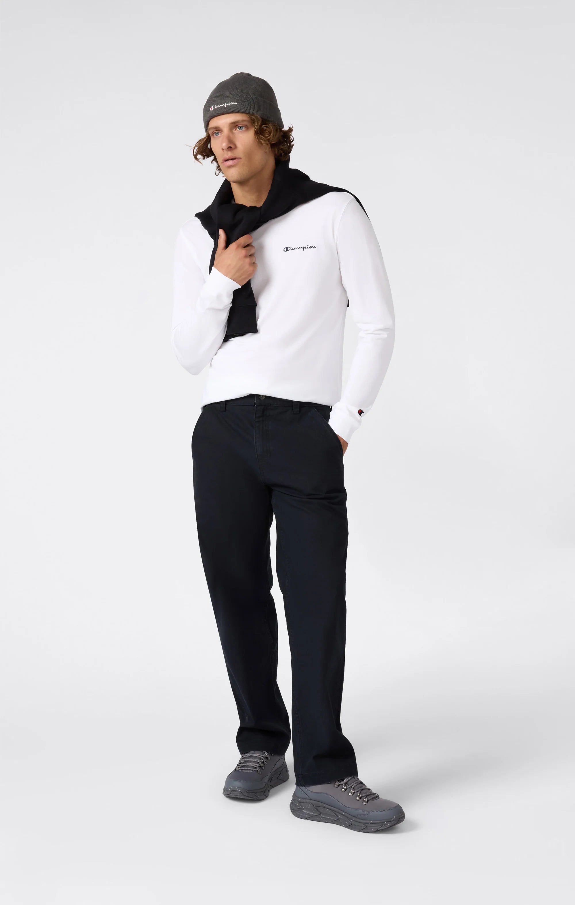 Champion Long Sleeve tshirt צ'מפיון חולצה ארוכה בצבע לבן