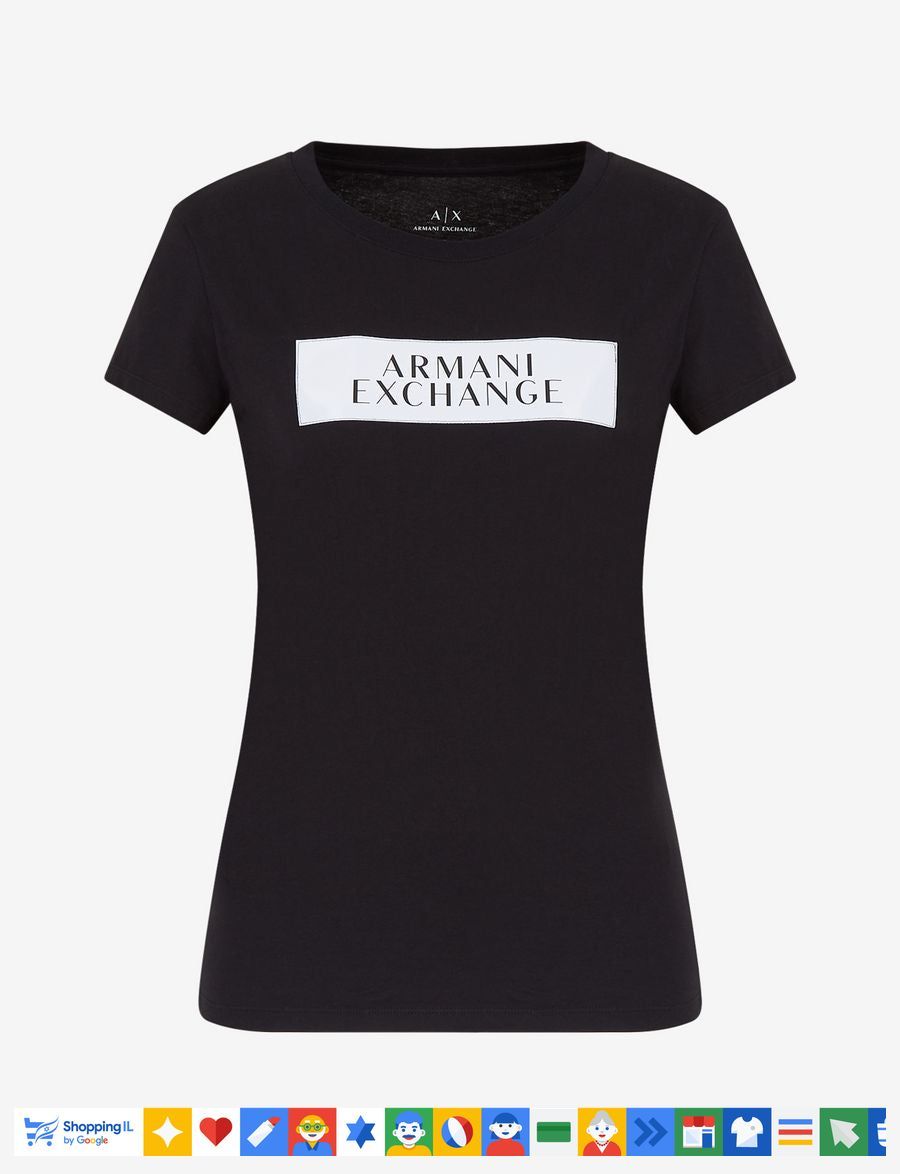 חולצת טי-שירט Armani Exchange לנשים בצבע שחור | עם לוגו מרכזי | אופנת ארמני | חנות מותגים B Brands