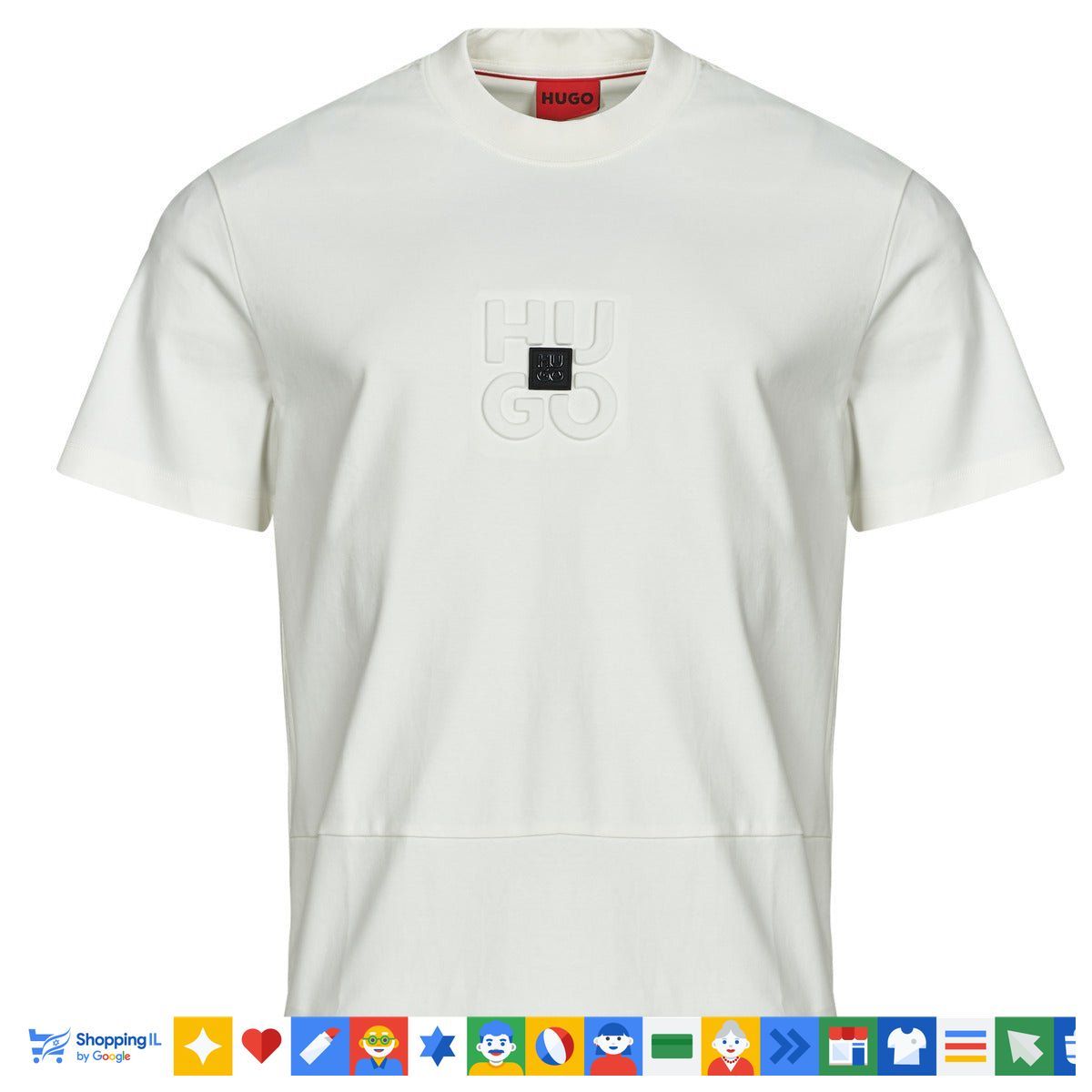 חולצת טי-שירט Hugo לגבר בצבע לבן 50488487-100 | חולצת הוגו כותנה לוגו מובלט | אופנת גברים B Brands