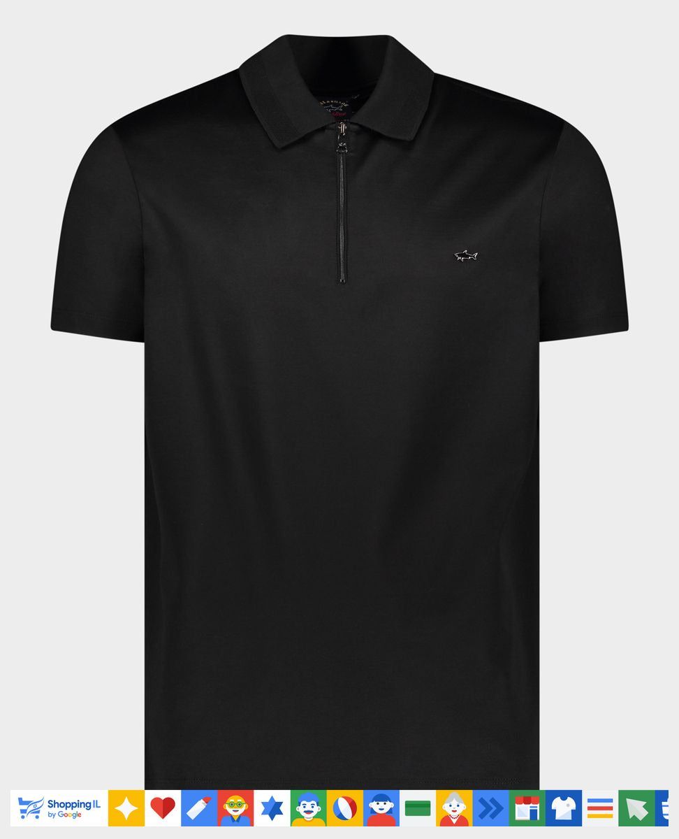 חולצת פולו Paul & Shark שחורה לגבר 21411238 | חולצת צווארון פול שארק קלאסית | אופנת גברים B Brands