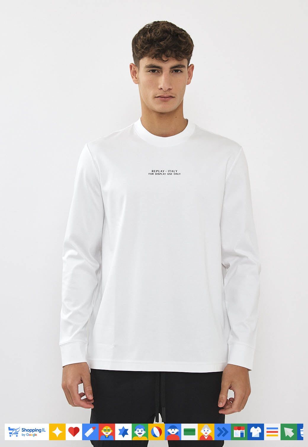 טישרט Replay T-shirt לגבר שרוול ארוך לבן | חולצת ריפליי בד מרסרייז | אופנת גברים חורף | חנות מותגים B Brands