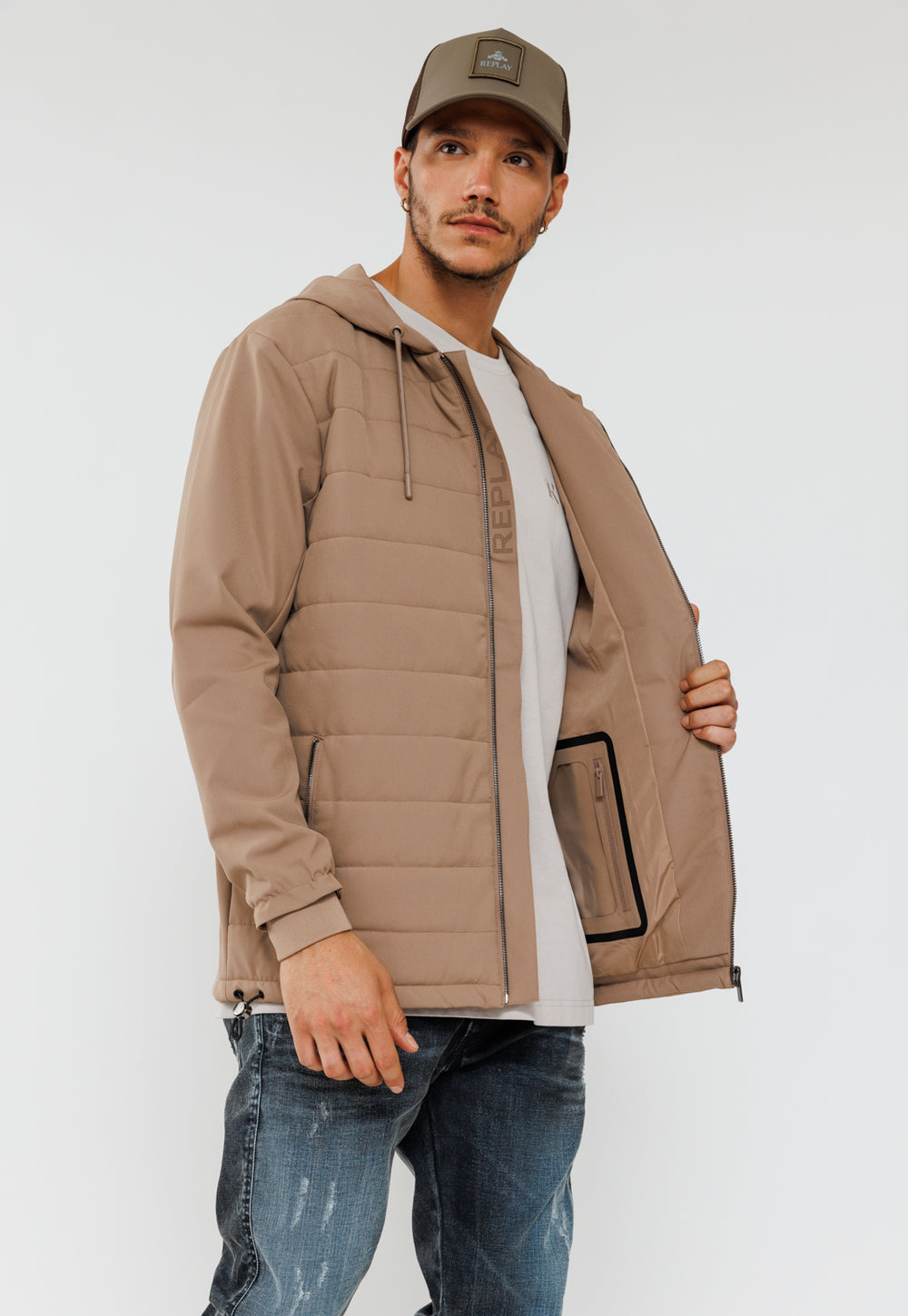 Replay coat ריפלי מעיל פוף מרופד בצבע חום קאמל