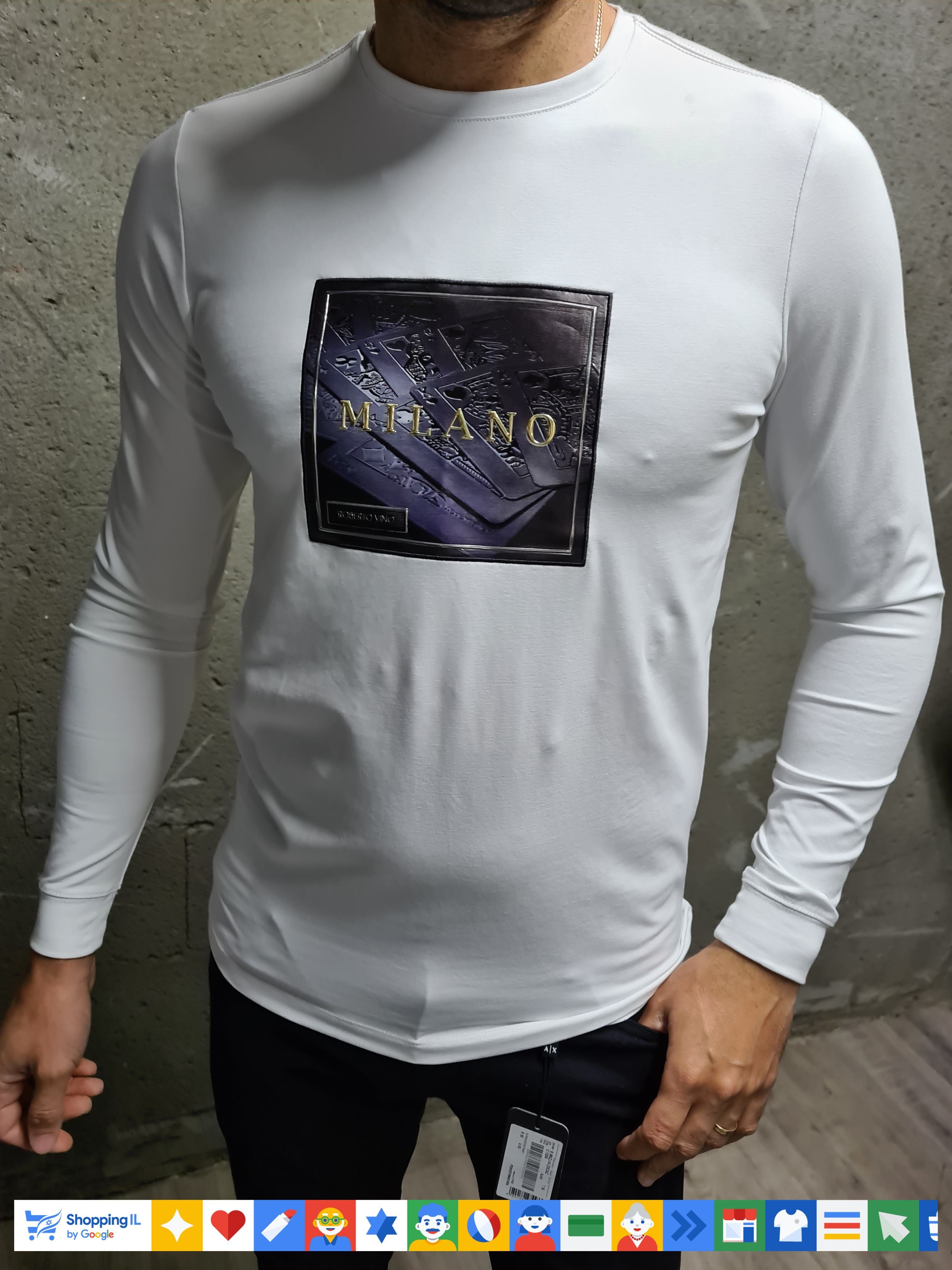 חולצת Roberto Vino Milano שרוול ארוך לבנה לגבר | חולצה אלגנטית רוברטו וינו | אופנת גברים | חנות מותגים B Brands