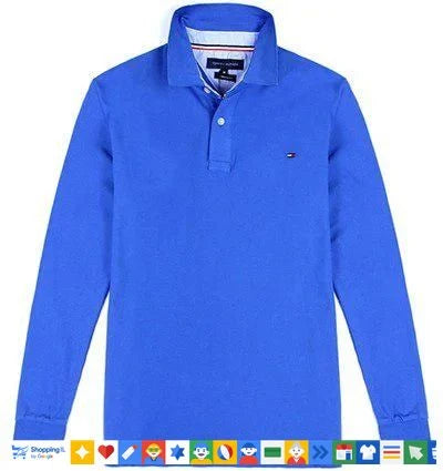 חולצת פולו Tommy Hilfiger כחולה שרוול ארוך לגבר MW0MW20183-DW5 | חולצת פולו טומי קלאסית | אופנת גברים B Brands