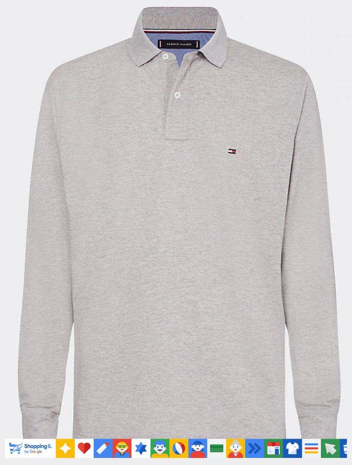 חולצת פולו Tommy Hilfiger אפור שרוול ארוך לגבר MW0MW20183-P91 | חולצת פולו טומי קלאסית | אופנת גברים B Brands