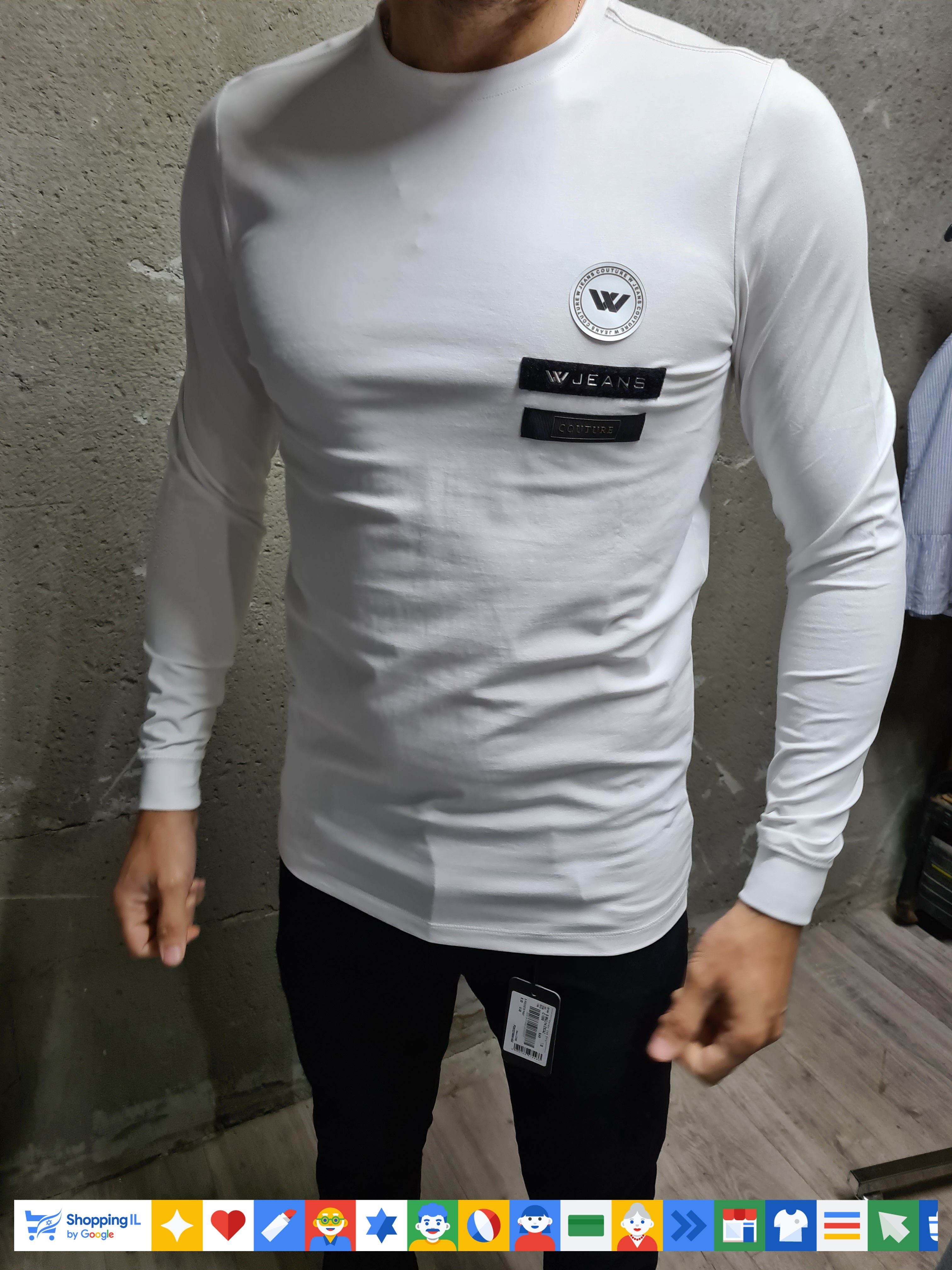 חולצת Wjeans T-shirt שרוול ארוך לבנה לגבר | חולצת בסיס דבליו ג'ינס | אופנת גברים | חנות מותגים B Brands