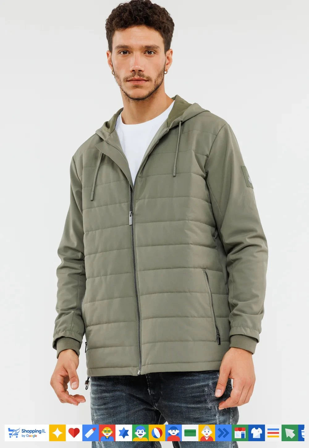 מעיל פוך מרופד Replay לגבר בצבע ירוק זית | מעיל חורף Replay עם כובע | אופנת גברים חורף | חנות מותגים B Brands