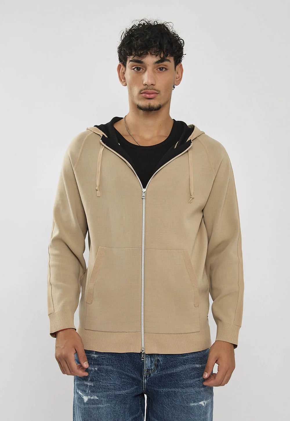 Replay Jacket ריפליי קפוצ'ון סרוג לגבר בצבע בז'