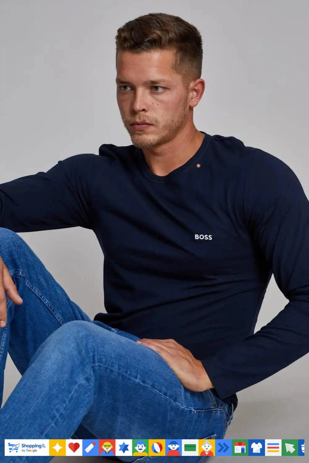 חולצת טי-שירט Hugo Boss נייבי שרוול ארוך לגבר 50469102-402 | חולצת בייסיק הוגו בוס קלאסית | אופנת גברים B Brands