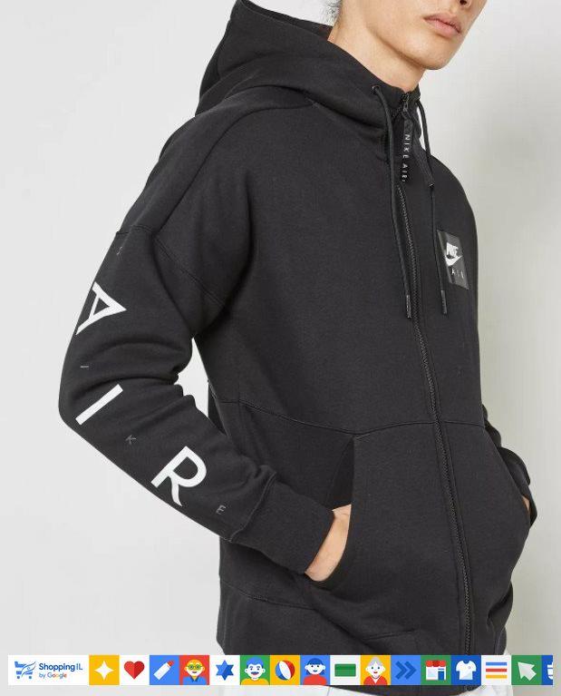 קפוצ'ון Nike Air Fleece Hoodie לגבר בצבע שחור עם רוכסן | 80% כותנה | אופנת נייק אייר | חנות מותגים B Brands