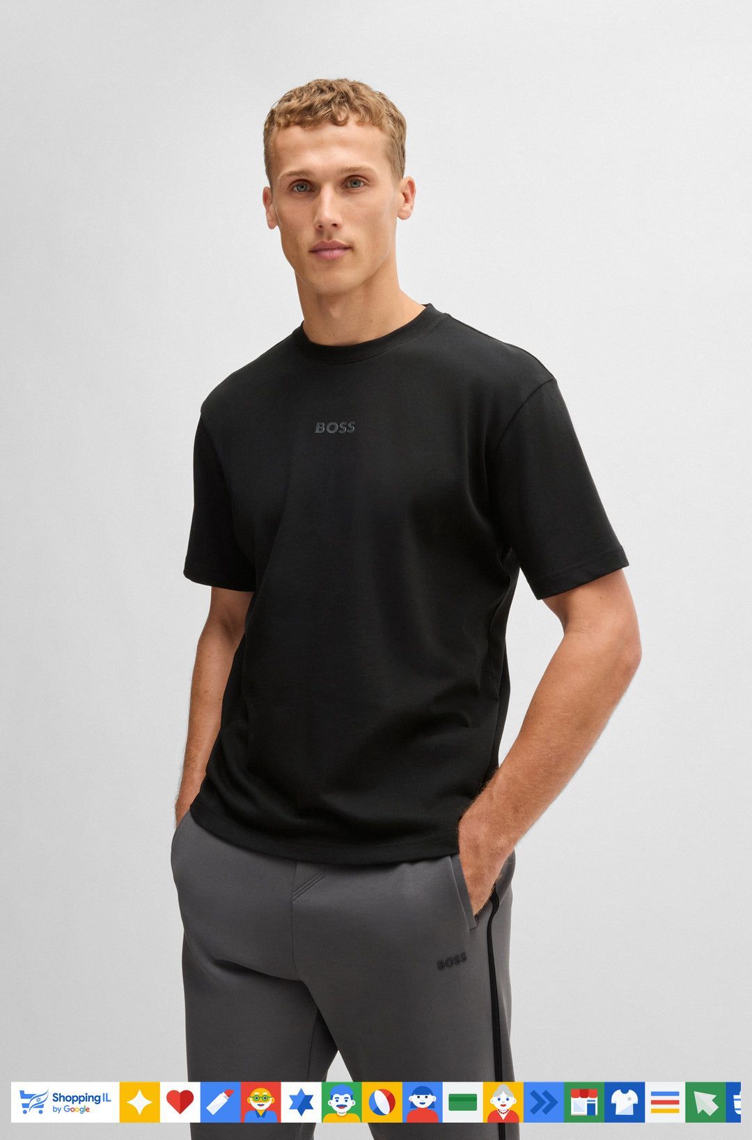 חולצת טי-שירט Hugo Boss T-shirt לגבר בצבע שחור אוברסייז | חולצת בוס בד רך 50519368 | אופנת גברים יוקרתית | חנות מותגים B Brands