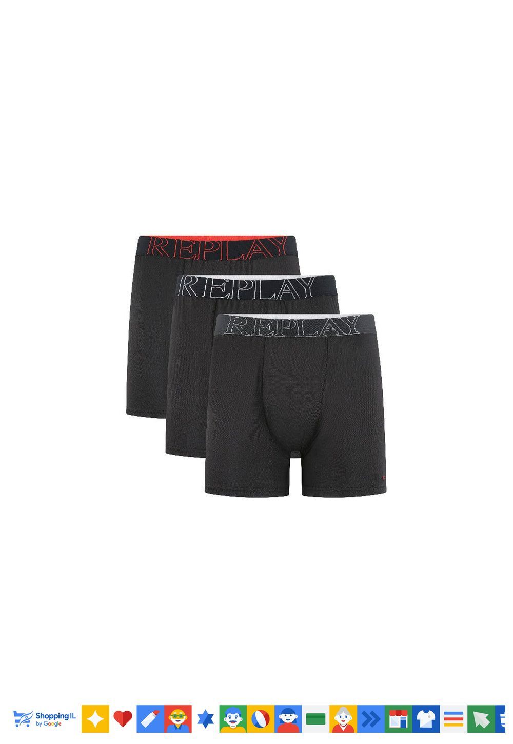 מארז 3 תחתוני בוקסר Replay לגבר בצבע שחור | בוקסרים ריפליי פוליאסטר ספנדקס | אופנת גברים | חנות מותגים B Brands