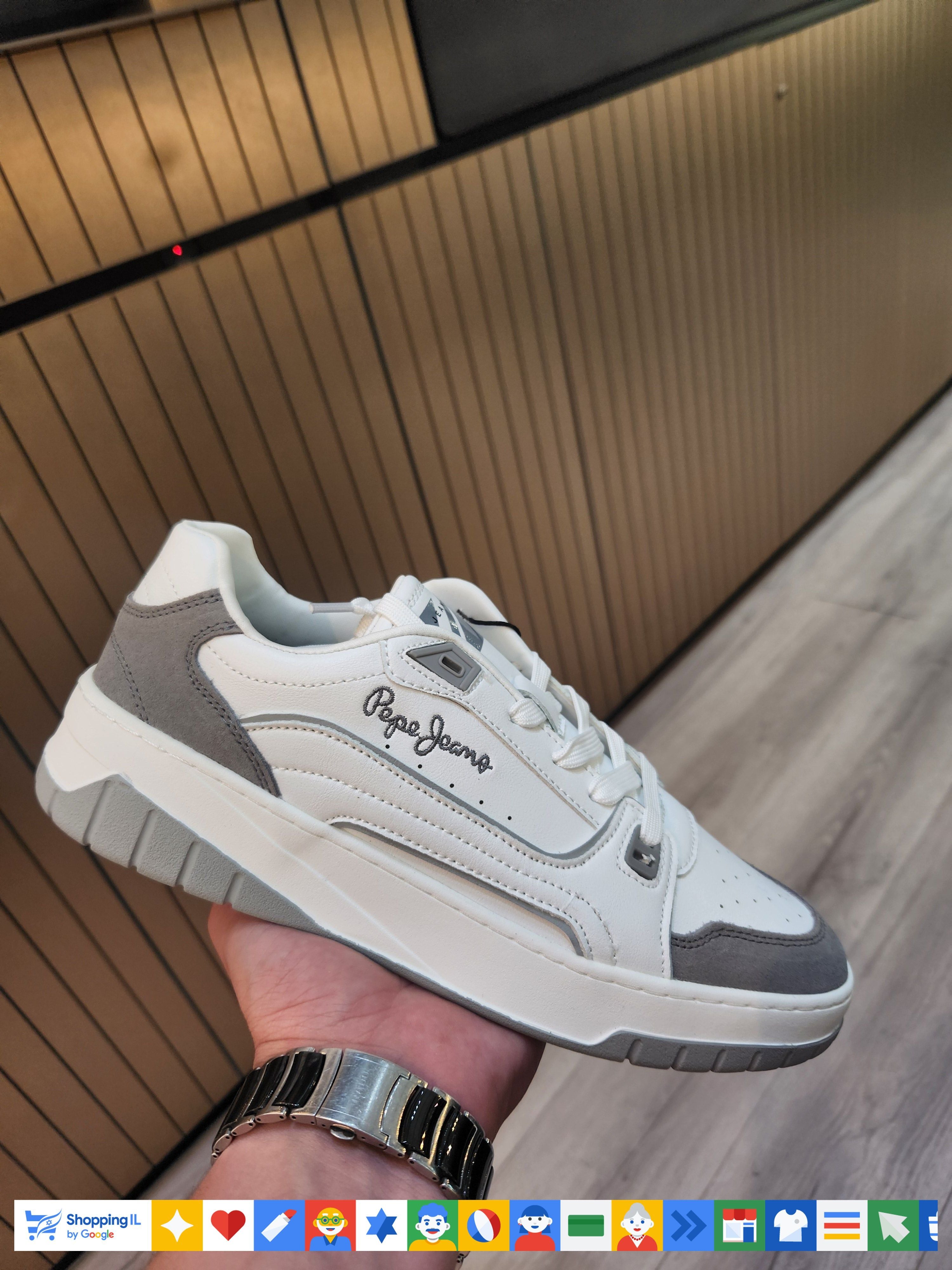 נעלי סניקרס Pepe Jeans לגבר בצבע לבן/אפור PMS40045-905 | נעלי פפה ג'ינס אופנתיות | אופנת גברים | חנות מותגים B Brands