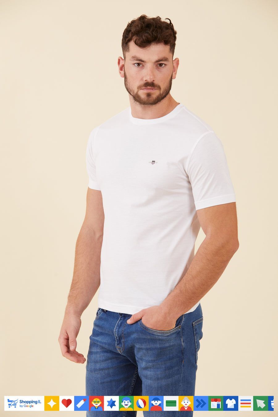 חולצת טי-שירט Gant T-shirt Slim Fit Shield לגבר בצבע לבן 243-2003185 | חולצת גאנט כותנה | אופנת גברים | חנות מותגים B Brands