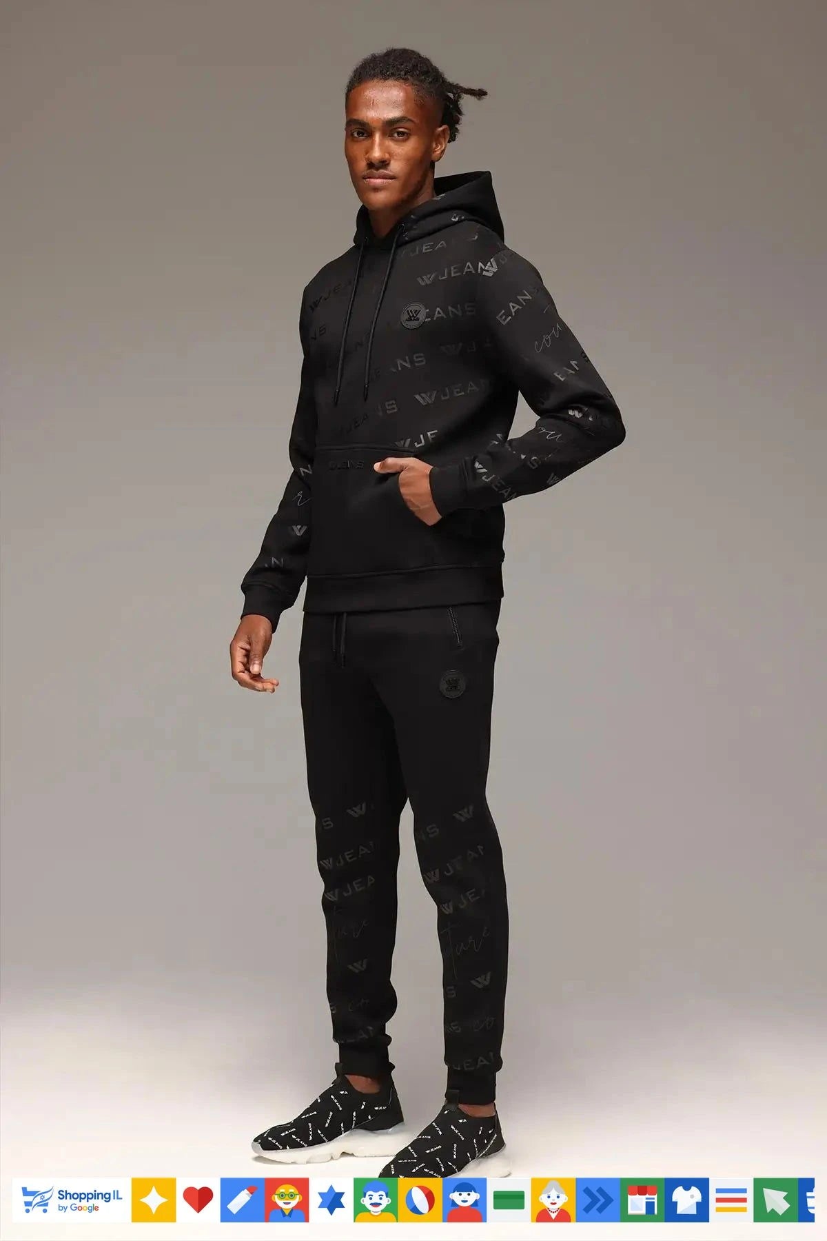חליפת טרנינג W Jeans שחורה סט שלם לגבר WJ-TRK-BLK-SET23 | טרנינג דאבליו ג'ינס חורף איטלקי | אופנת גברים B Brands