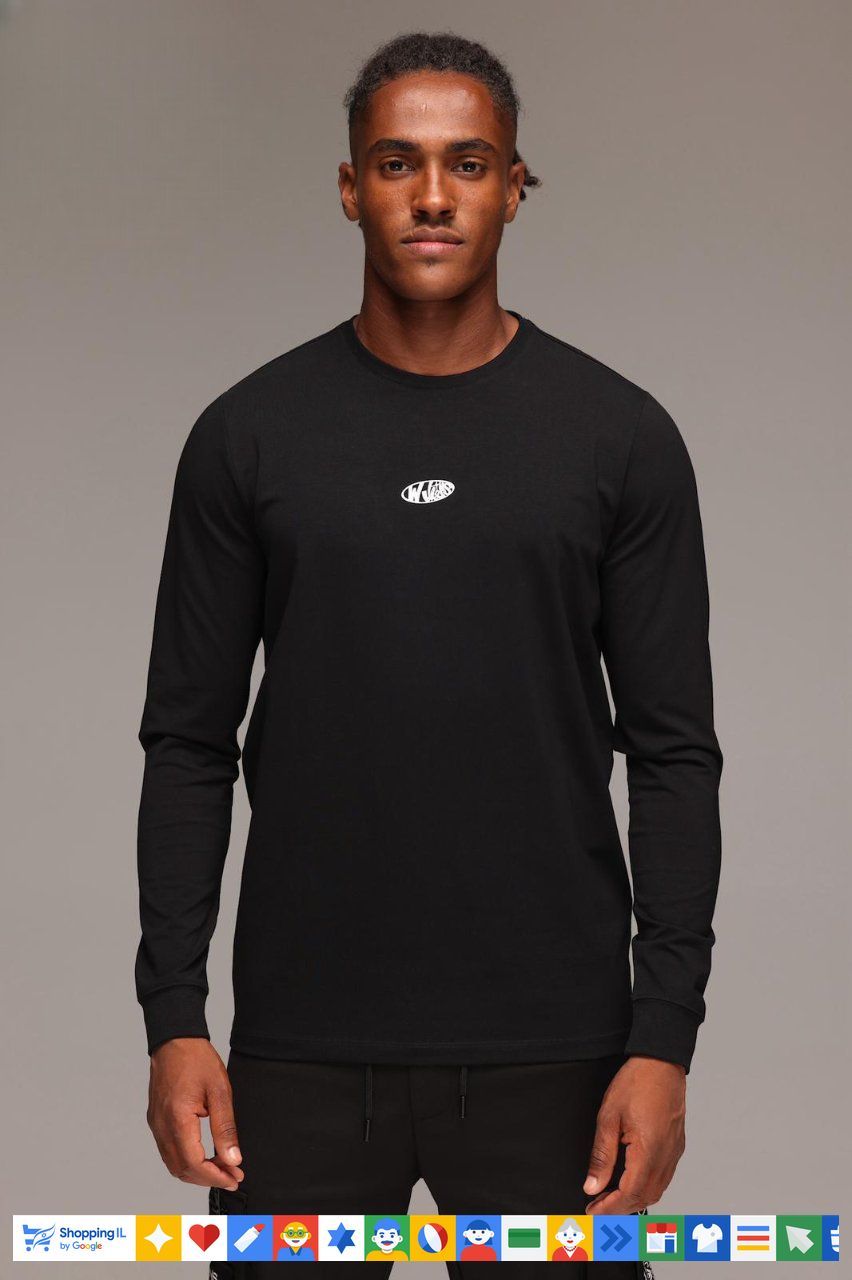 טי-שירט W Jeans שחורה שרוול ארוך לגבר WJ-LS-TEE-BLK-OVAL | חולצת דאבליו ג'ינס חורף איטלקית | אופנת גברים B Brands